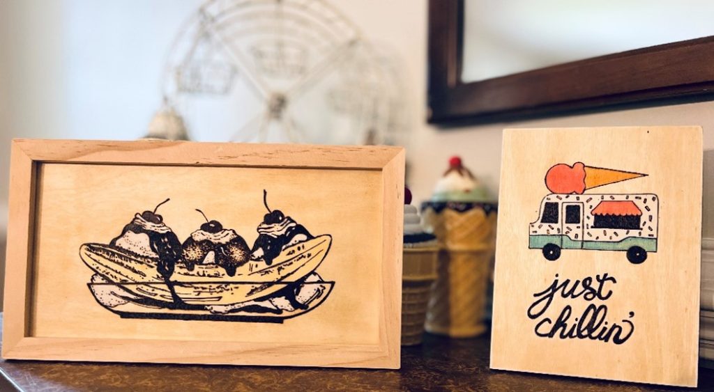 banana split template wood burned